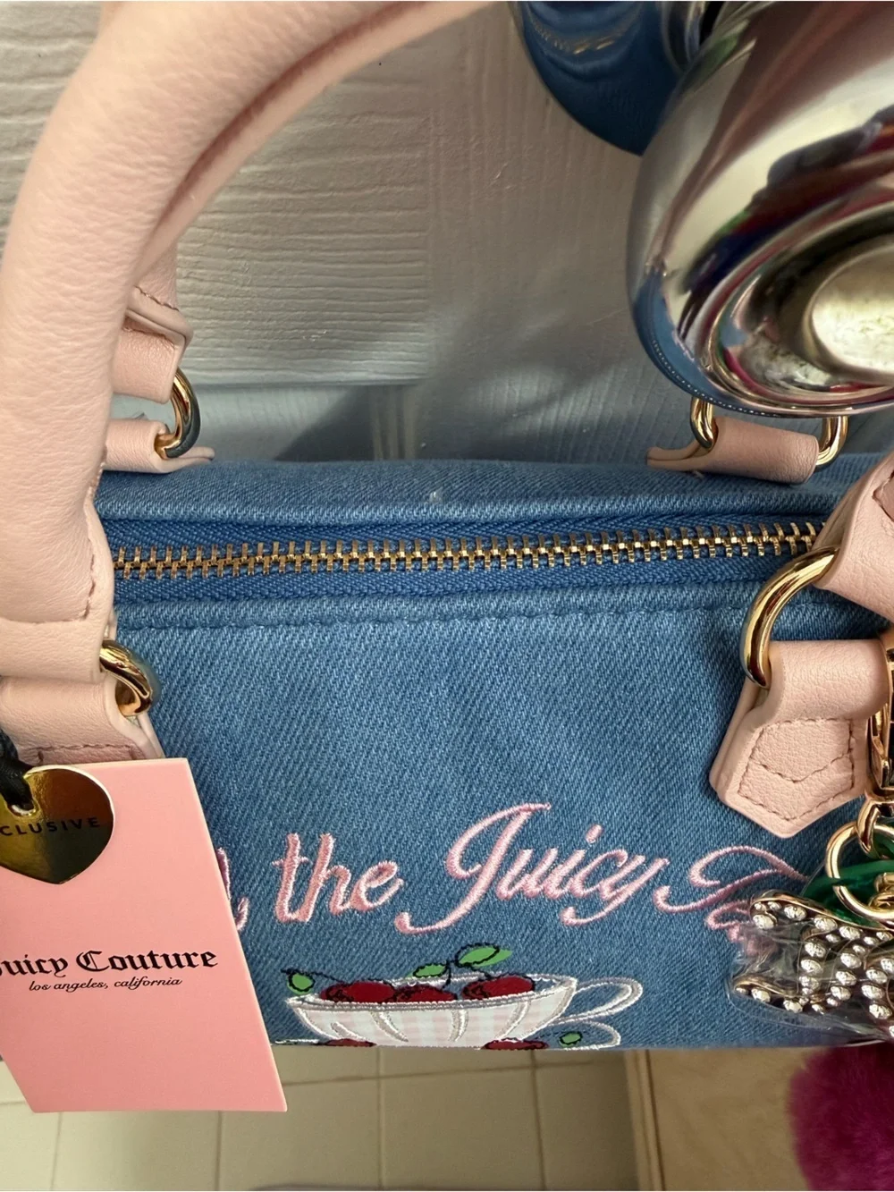 NWT Juicy Couture Sweet Tea Party Satchel in Denim “Spill the Juicy Tea”